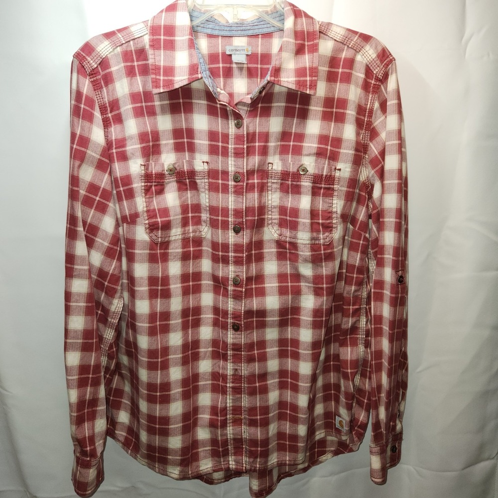 Women's‎ Carhartt Country Chic Red Plaid Button Up Classic Long Sleeve Large